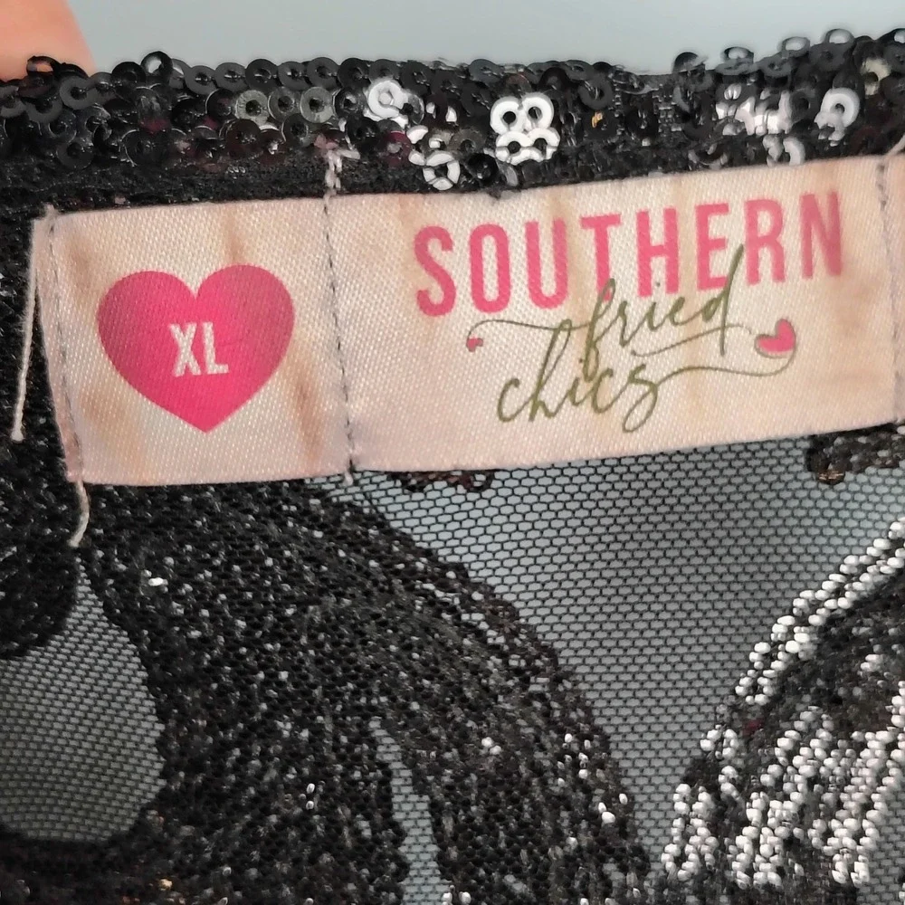 Southern Fried Chics XL Black Sequin Mesh Duster Cardigan Victorian gothic - Picture 6 of 14